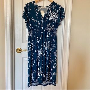 Jon & Anna flutter sleeve dress blue w/ birds L